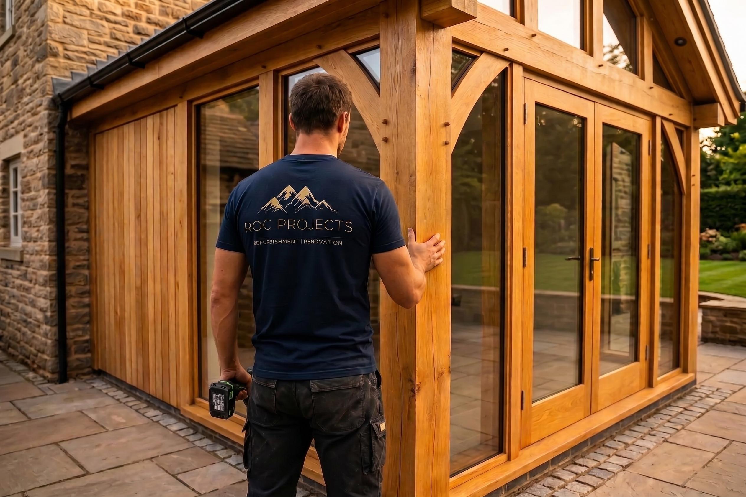 ROC Projects tradesperson fitting timber framework on site